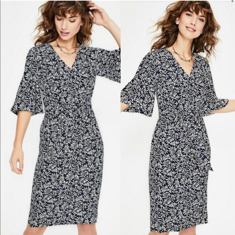 Boden Ines Navy Olive Branch Dress